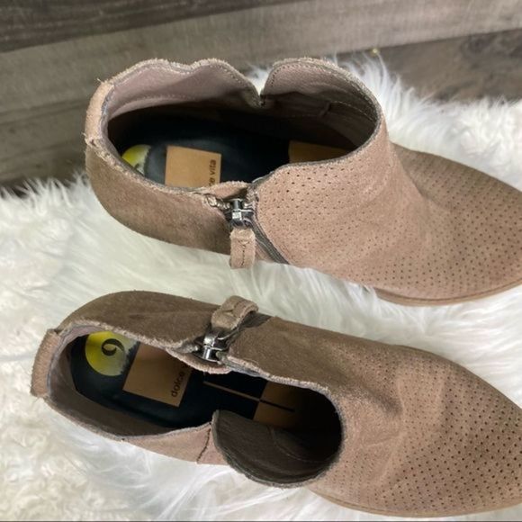 Dolce Vita Janie Perforated Ankle Boots Dark Taupe Suede Booties - Picture 5 of 11